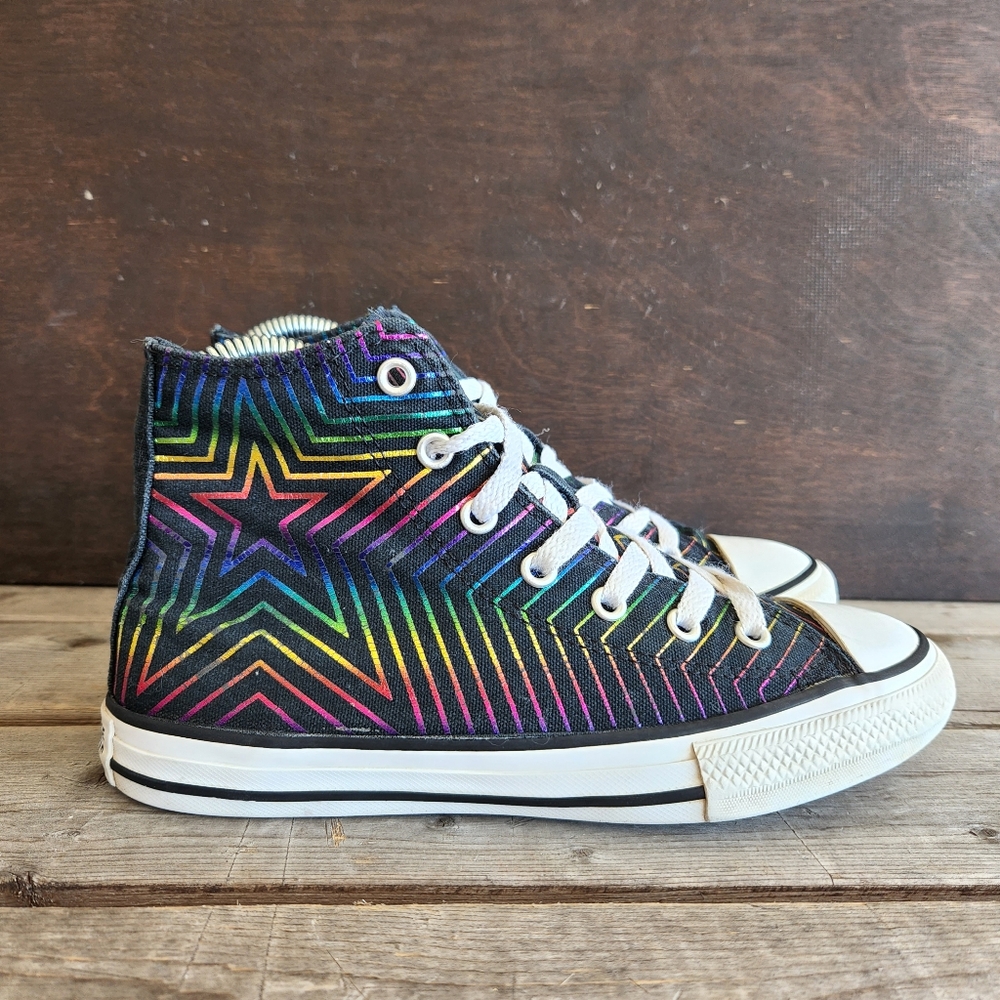 Converse CTAS All of the Stars Sneakers High Top Youth Size 3 Rainbow Black